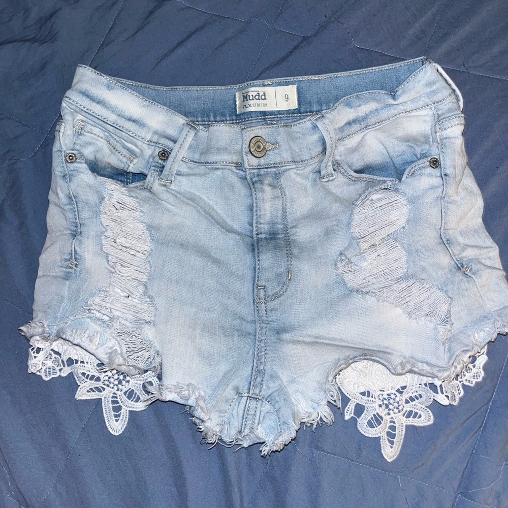 Mudd Light Blue Distressed Denim Shorts
